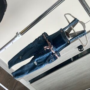 7 for all mankind 2T floral jeans overall pants jumper with floral belt